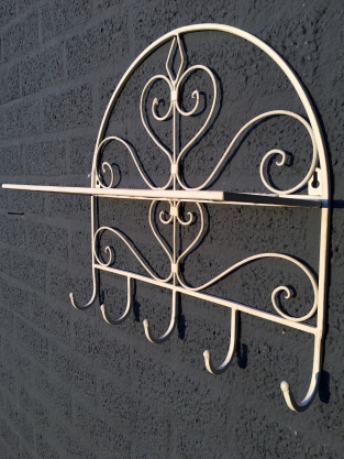 Wall shelf coat rack made of wrought iron, old-white